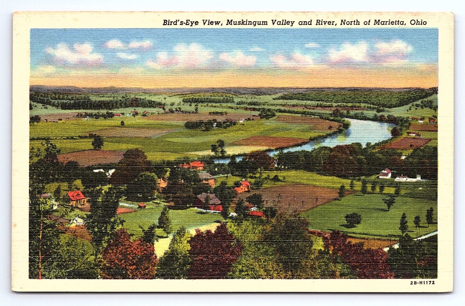 Postcard Bird's Eye View Muskingum Valley River Marietta Ohio OH