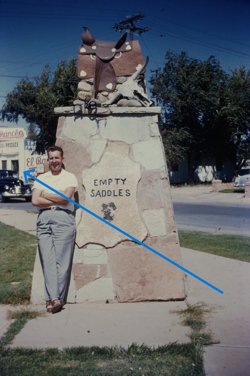 1950s 35mm Slide Red Border Dalhart Texas Empty Saddles Monument #1236