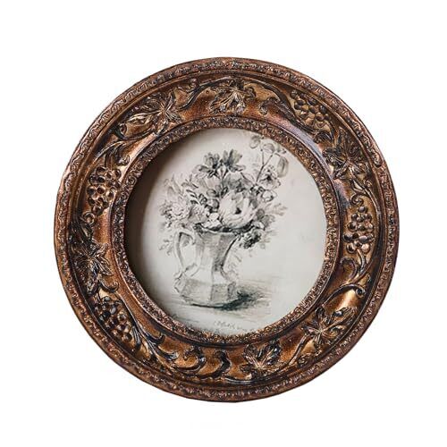 SIKOO Small Vintage 3×3 Round Picture Frame Antique Ornate Mini Photo Frame V...