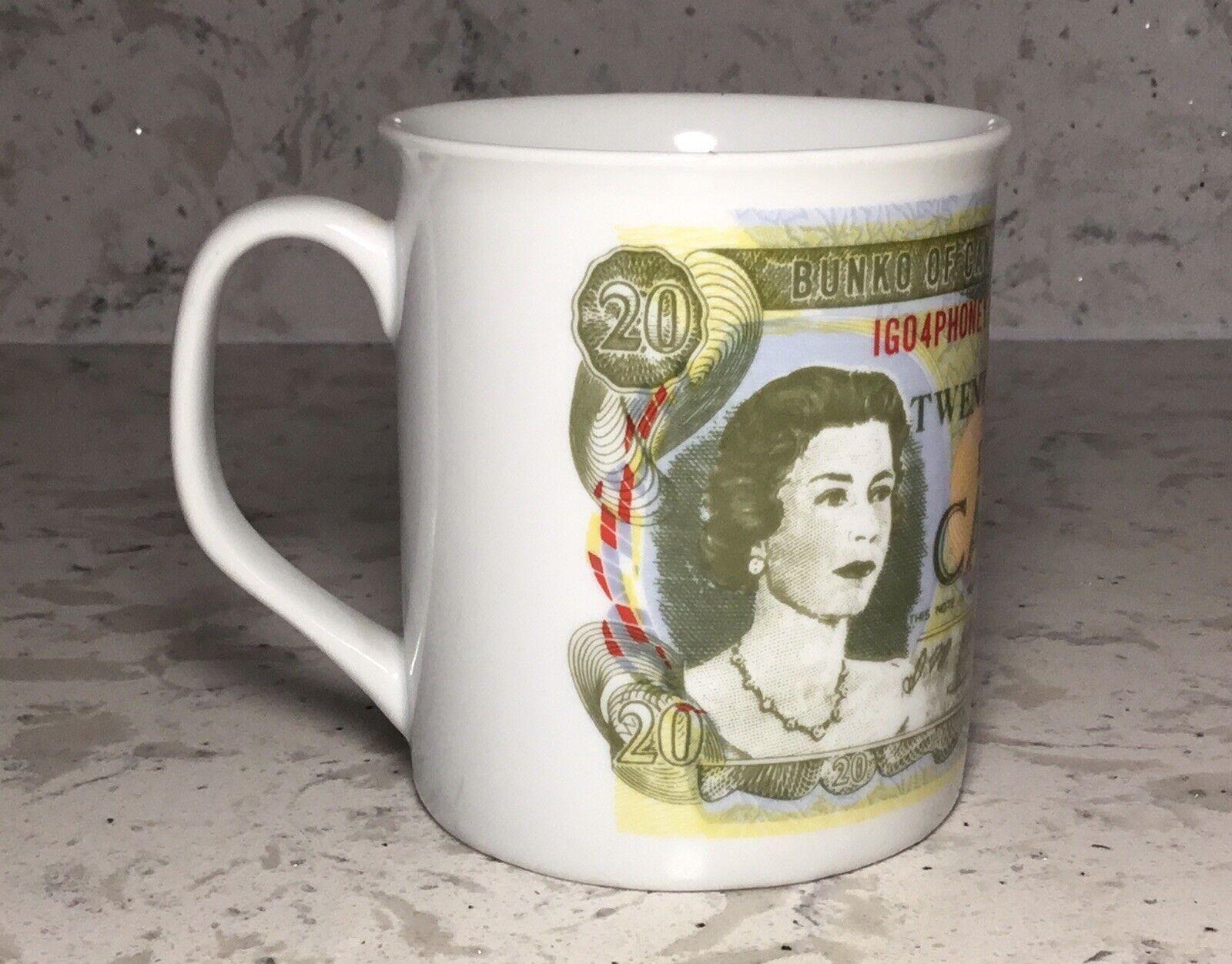 Canada 20 Dollar Bill Queen Elizabeth II 8 ounce Coffee Mug Vintage1973