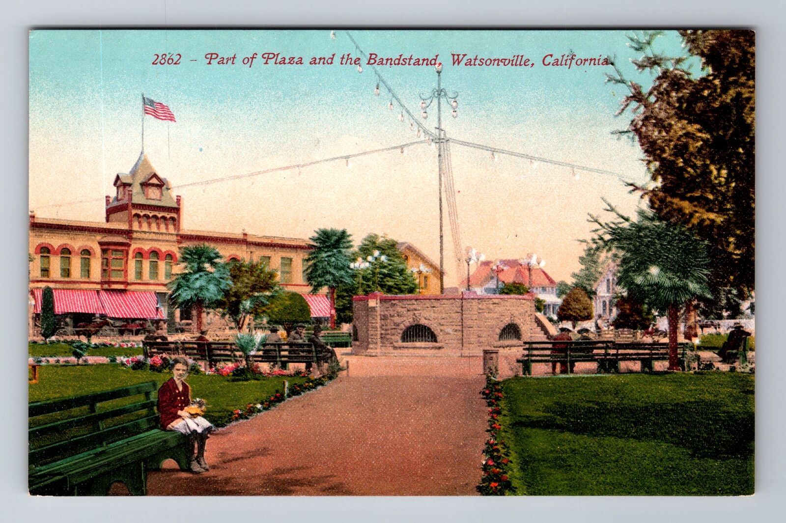 Watsonville CA-California, Part Of Plaza & Bandstand, Antique, Vintage Postcard