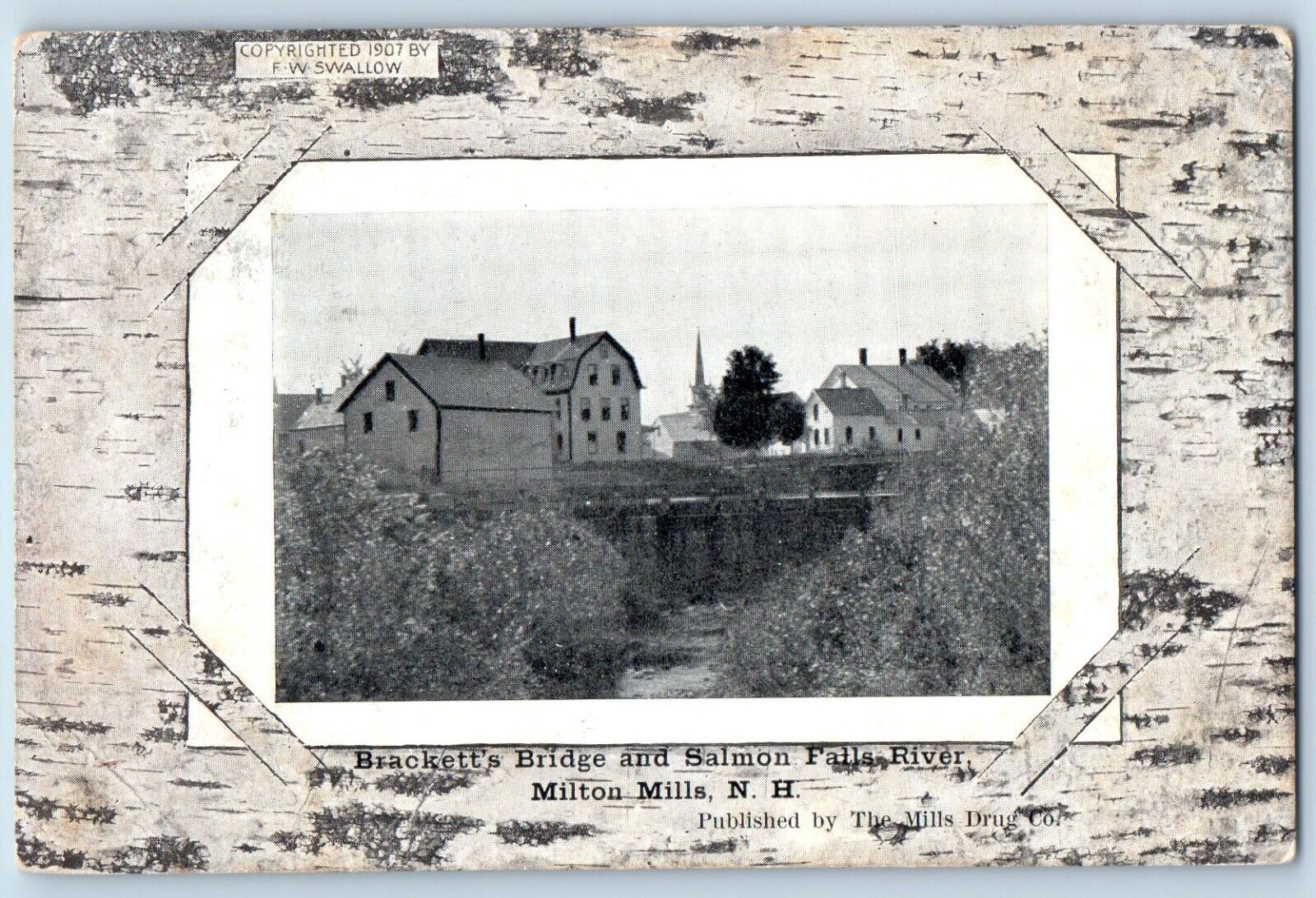 Milton Mills New Hampshire Postcard Brackett\'s Bridge Salmon Falls River c1905