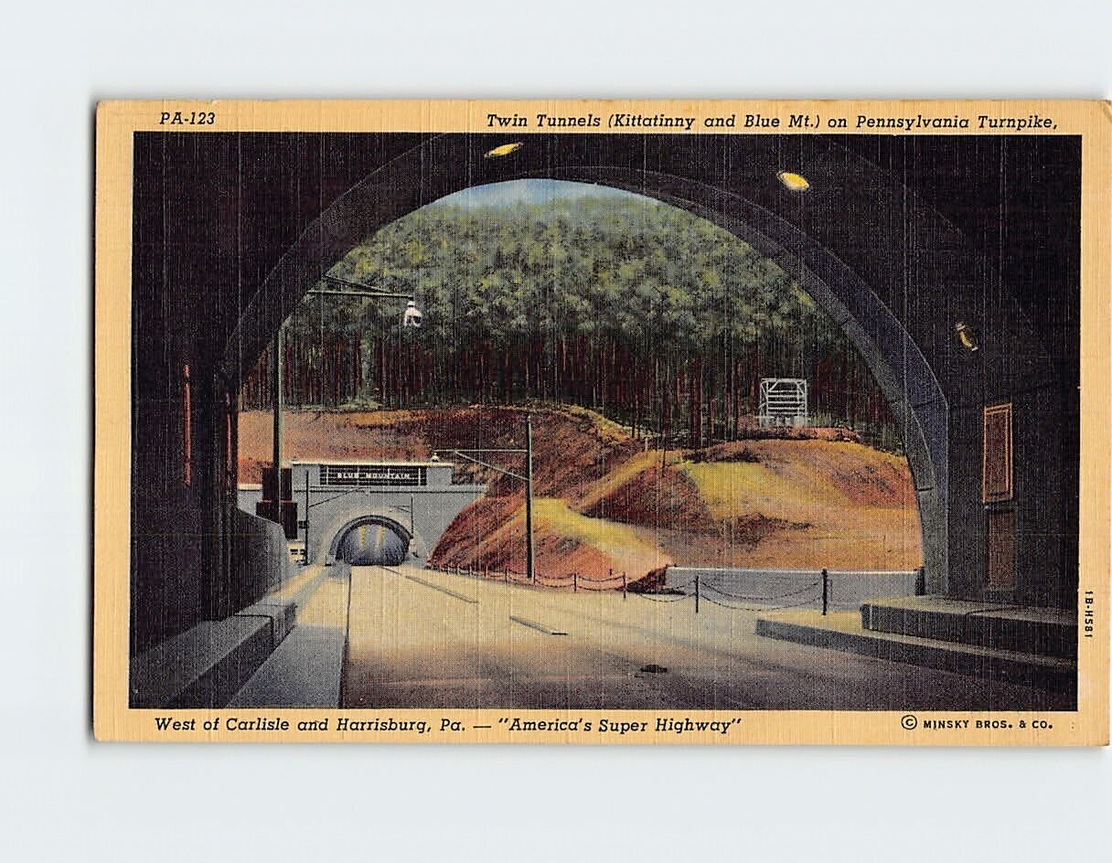 Postcard Twin Tunnels Kittatinny & Blue Mt. Pennsylvania Turnpike Pennsylvania