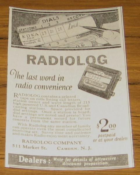 1924 AD~RADIOLOG~TO KEEP RECORD OF RADIO BROADCASTS