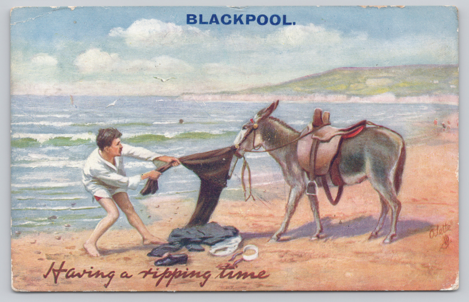 Blackpool Pleasure Beach, Lancashire England, Donkey & Man, 1909 Tuck\'s Postcard