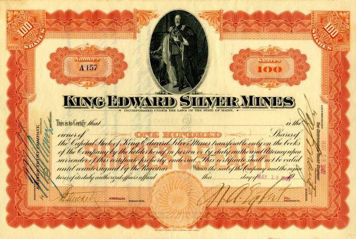 King Edward Silver Mines - Stock Certificate - Mining Stocks