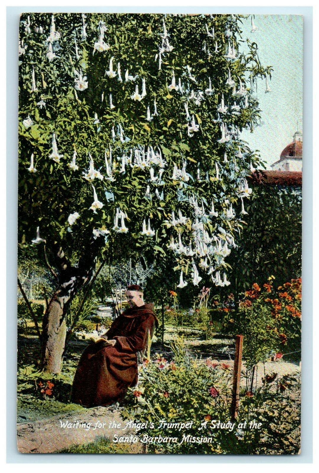 c1910s Waiting for Angel's Trumpet A Study at the Santa Barbara Mission Postcard