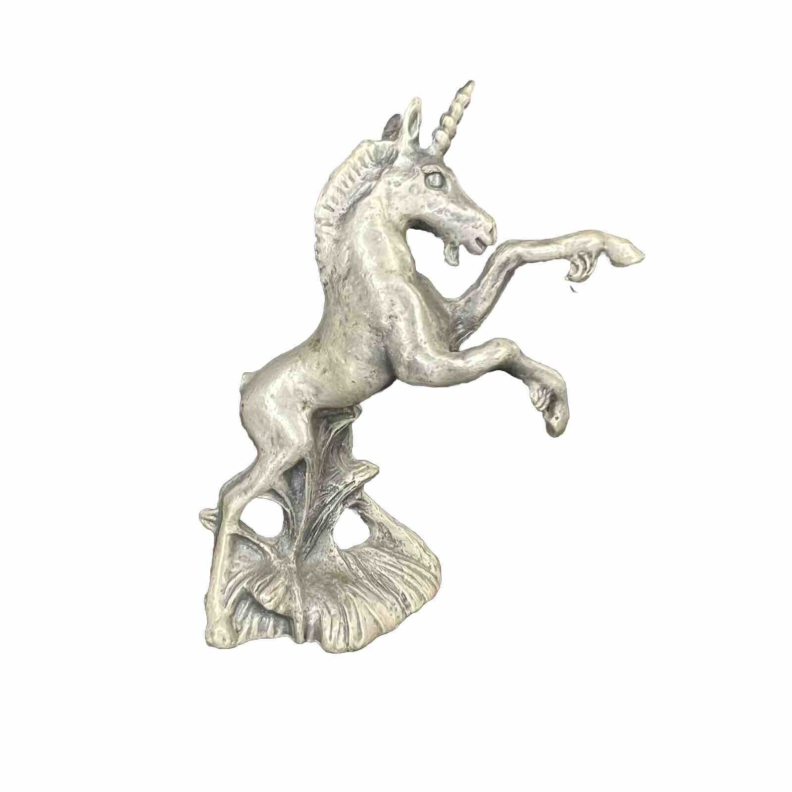 Vintage Pewter Rearing Bearded Unicorn Miniature Figurine 3.5\