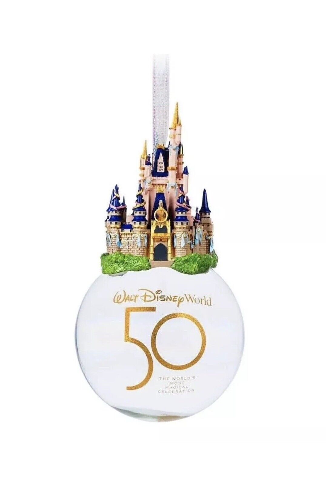 Disney World 50th Anniversary Celebration Castle Glass Ornament Christmas Globe