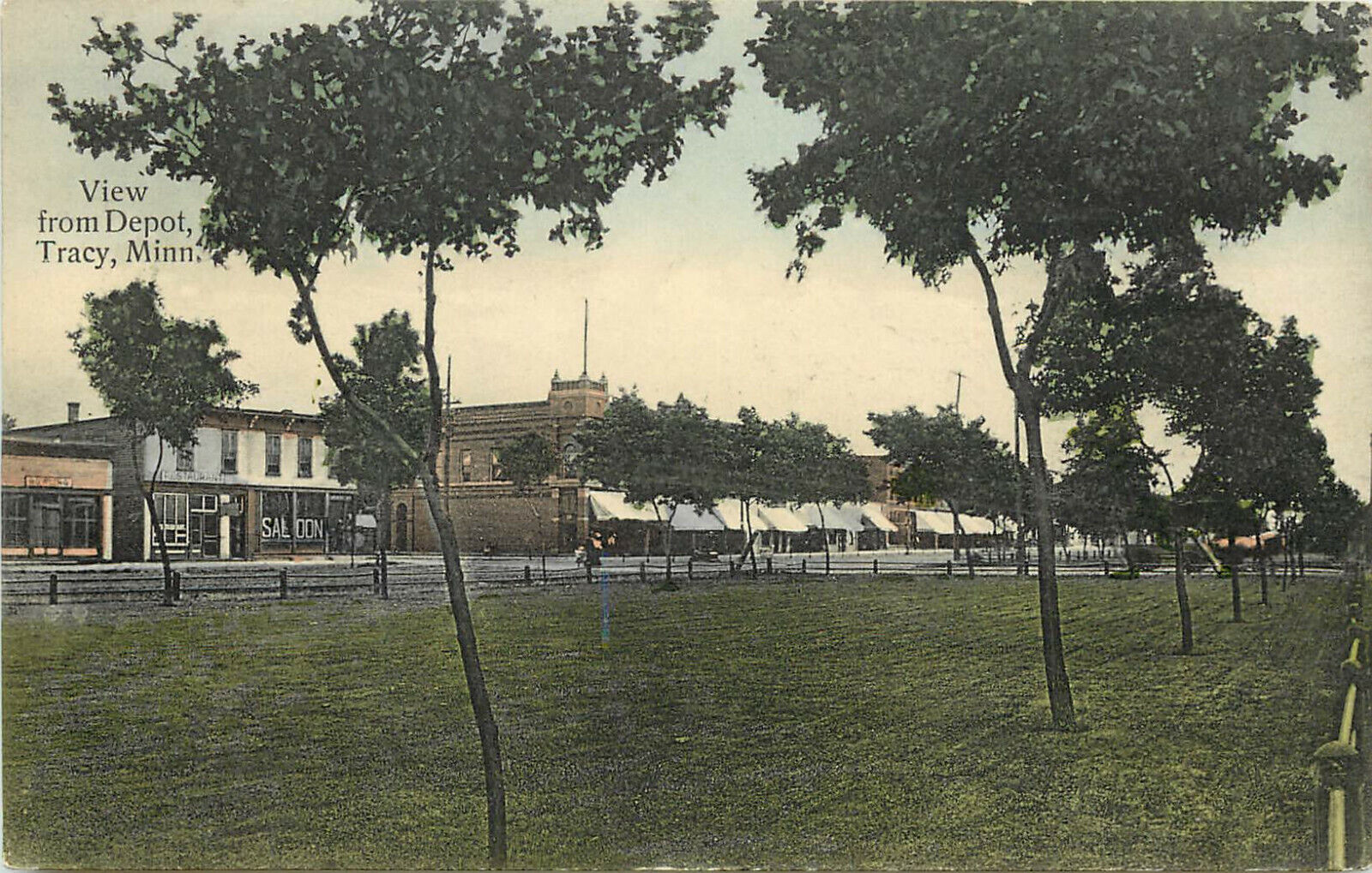Hand Colored Postcard View From Depot Tracy MN Lyon County