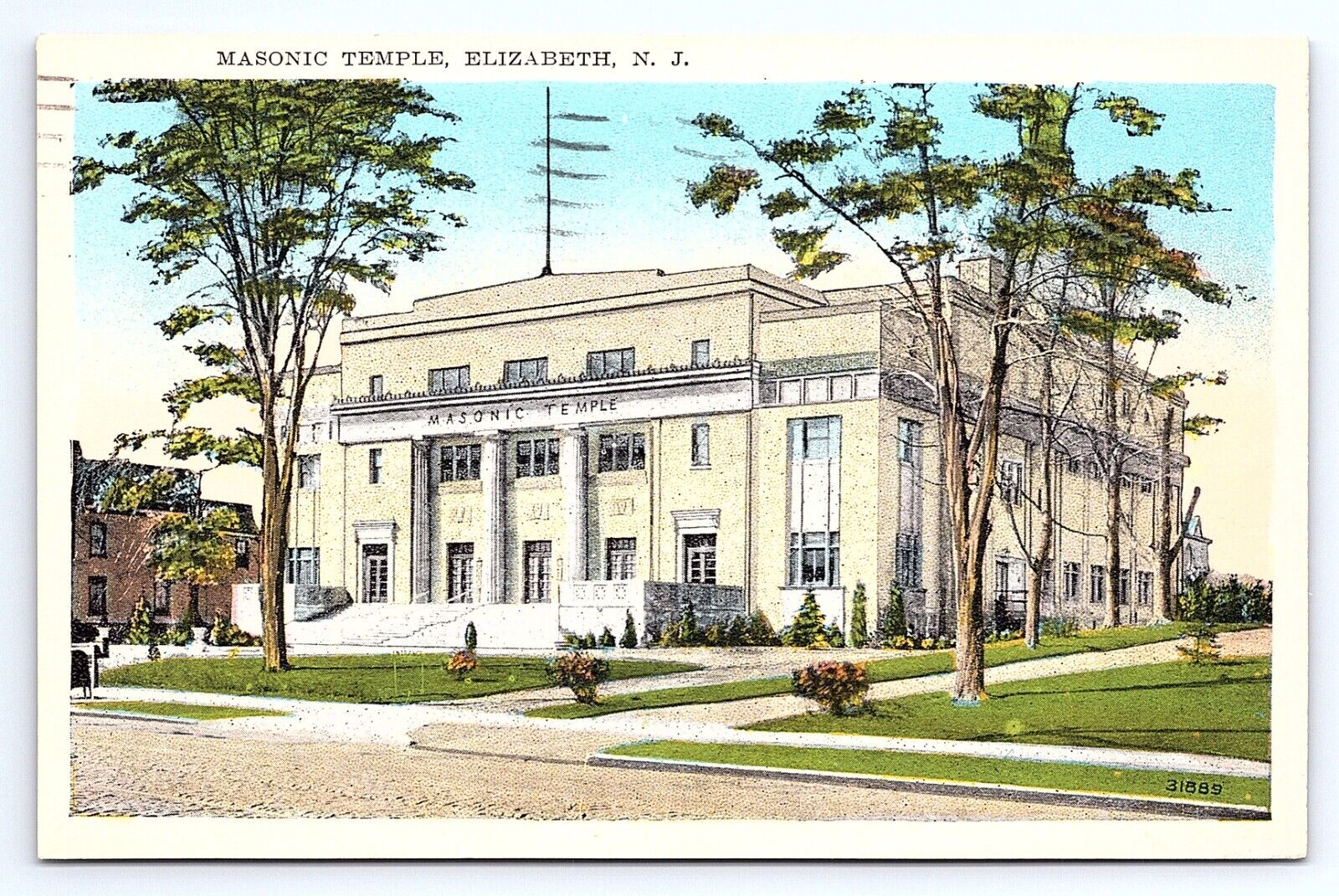 Postcard Masonic Temple Elizabeth New Jersey NJ