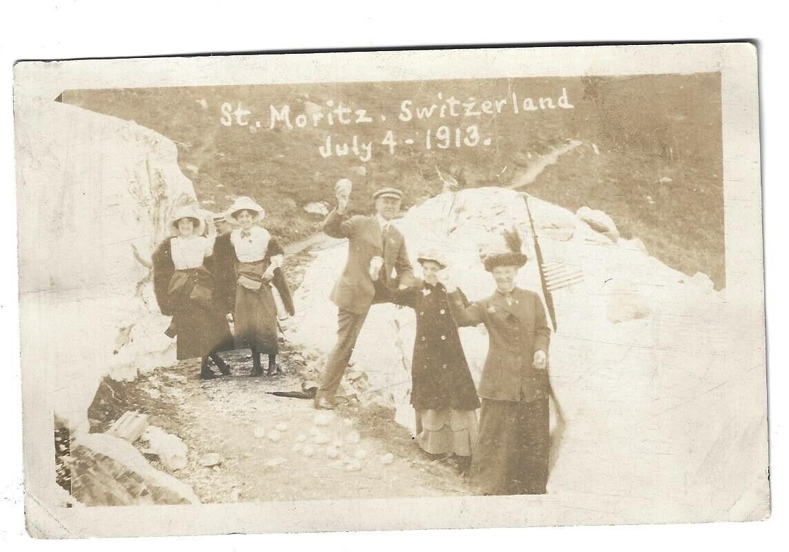 RPPC St Moritz Switzerland 1913 Group Real Photo Postcard C. Zoller Rochester NY