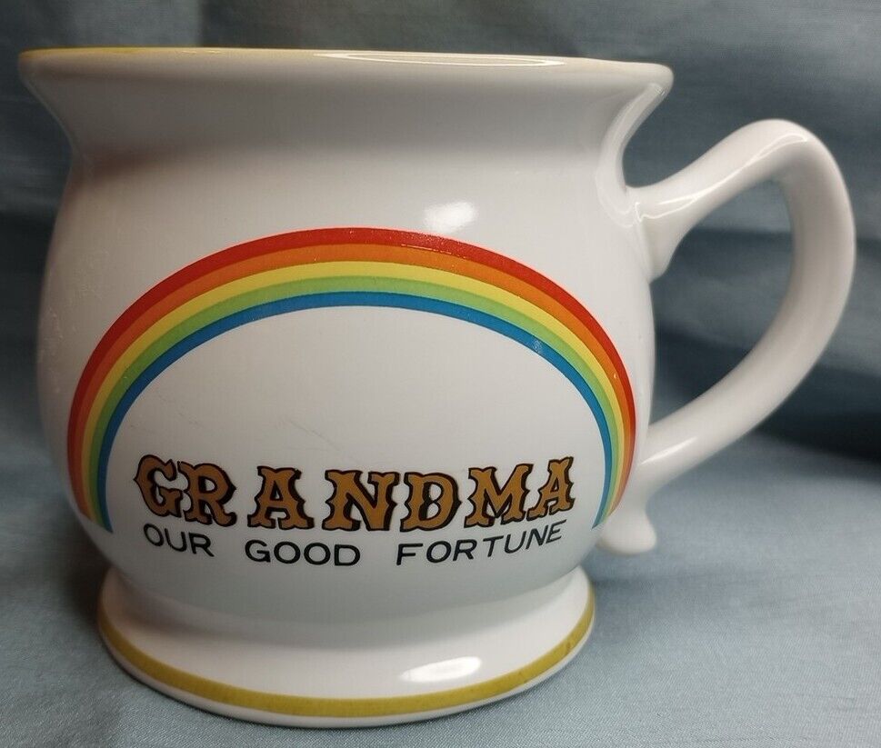 Vintage Rainbow Grandma Our Good Fortune Pot Belly Mug Retro 