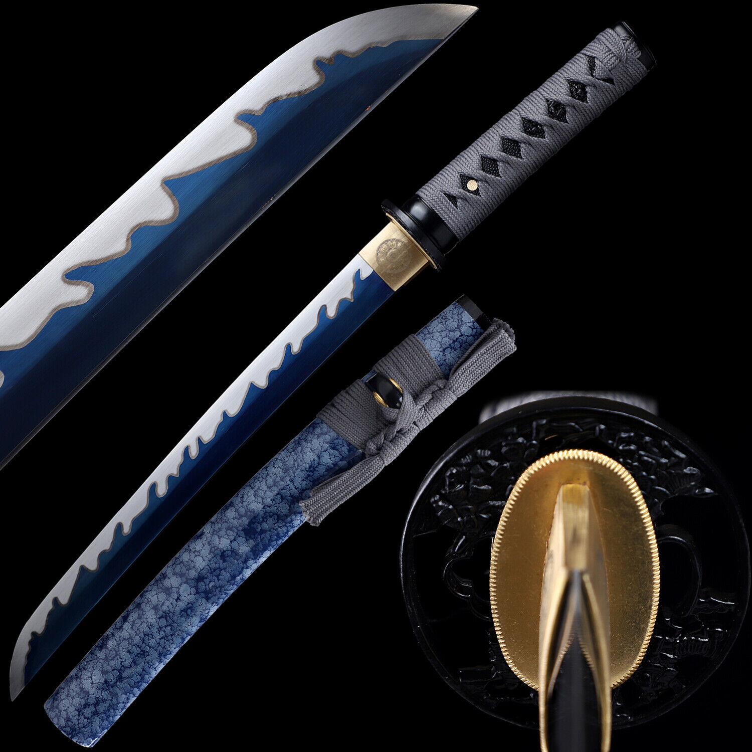 20'' Tanto 1095 Steel Blue Blade Knife Japanese Samurai Short Sword Full Tang