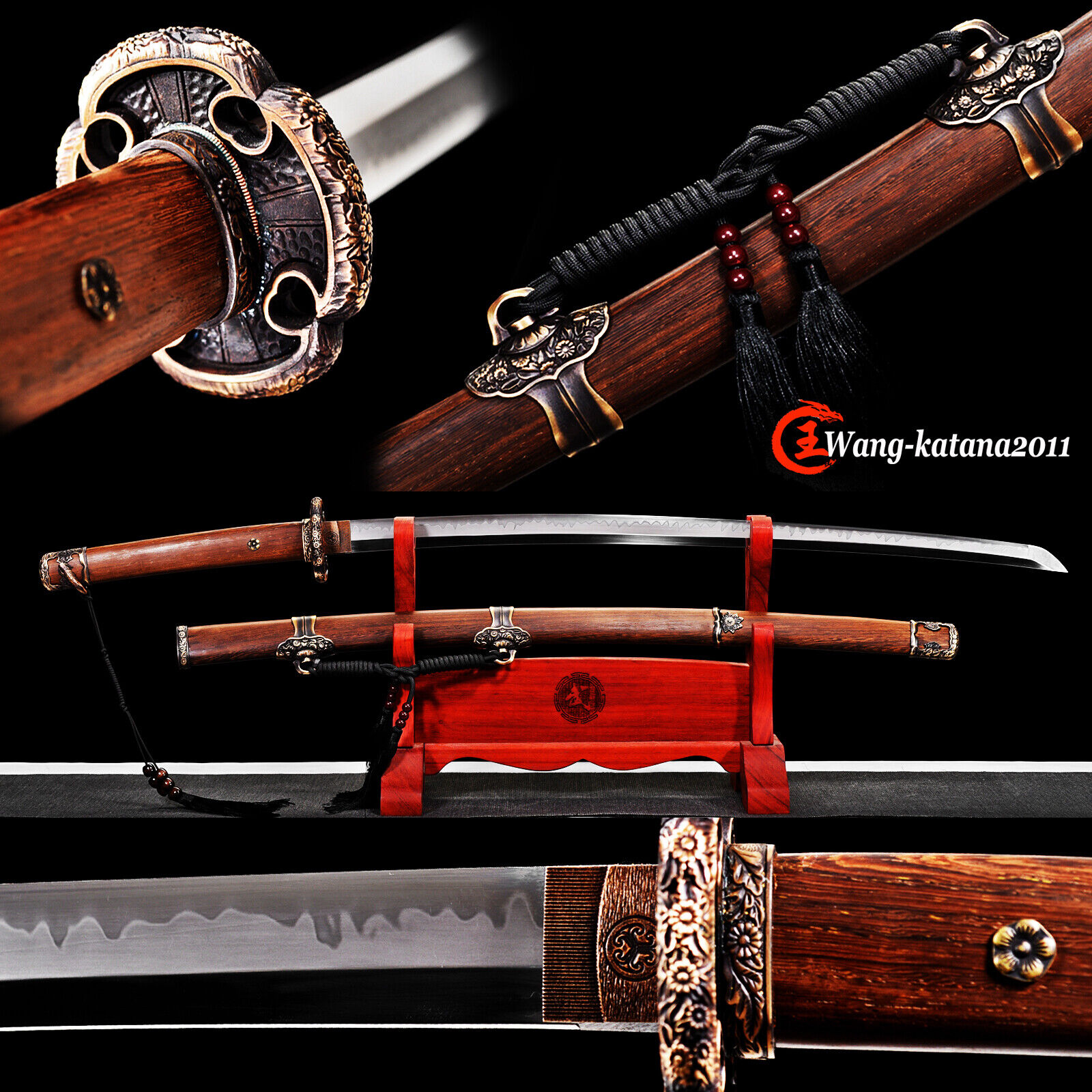 Top Grade Rosewood Tachi Clay Tempered T10 Handmade Japanese Katana Sharp Sword