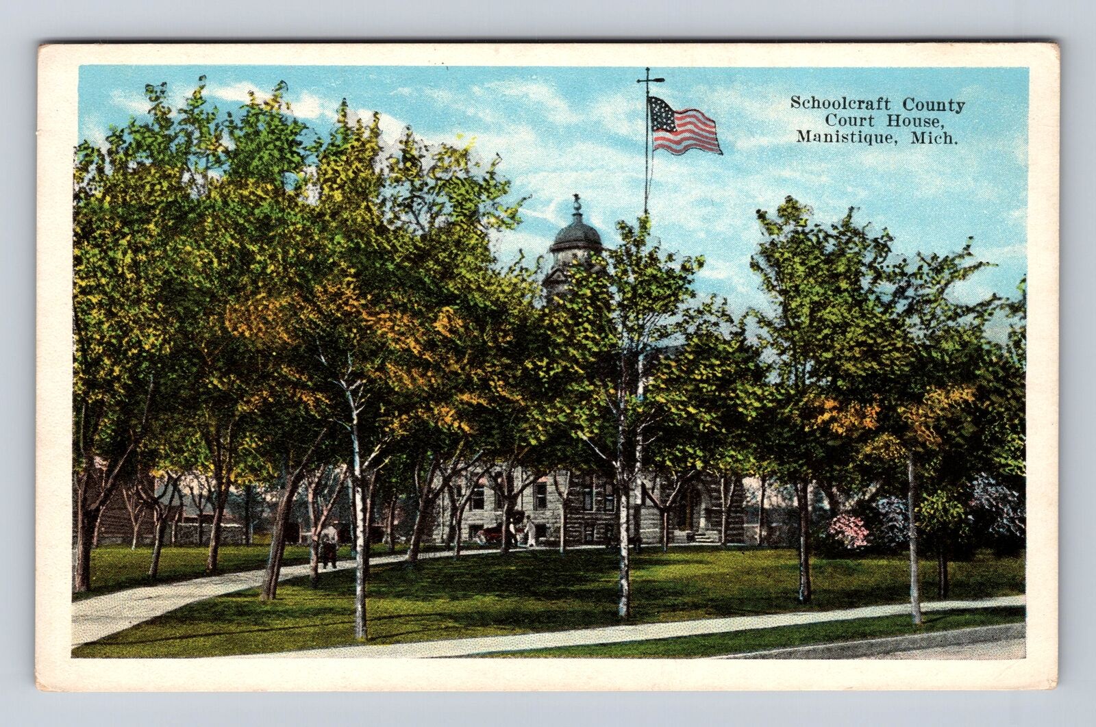 Manistique MI-Michigan, Schoolcraft County Court House, Antique Vintage Postcard