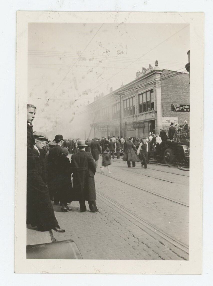 Vintage Photo Street Scene View Fire Smoke 69th and Halsted St. Chicago IL 1920s