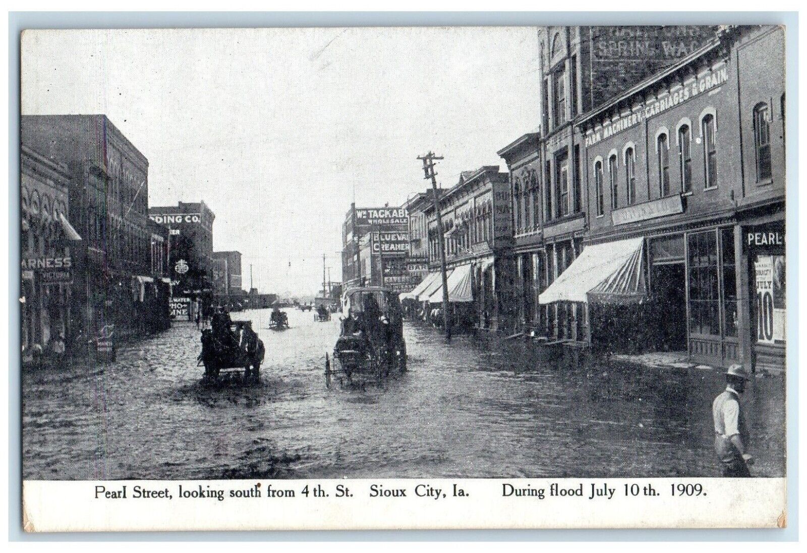 c1909 Pearl Street Looking South Flood Disaster Sioux City Iowa Vintage Postcard