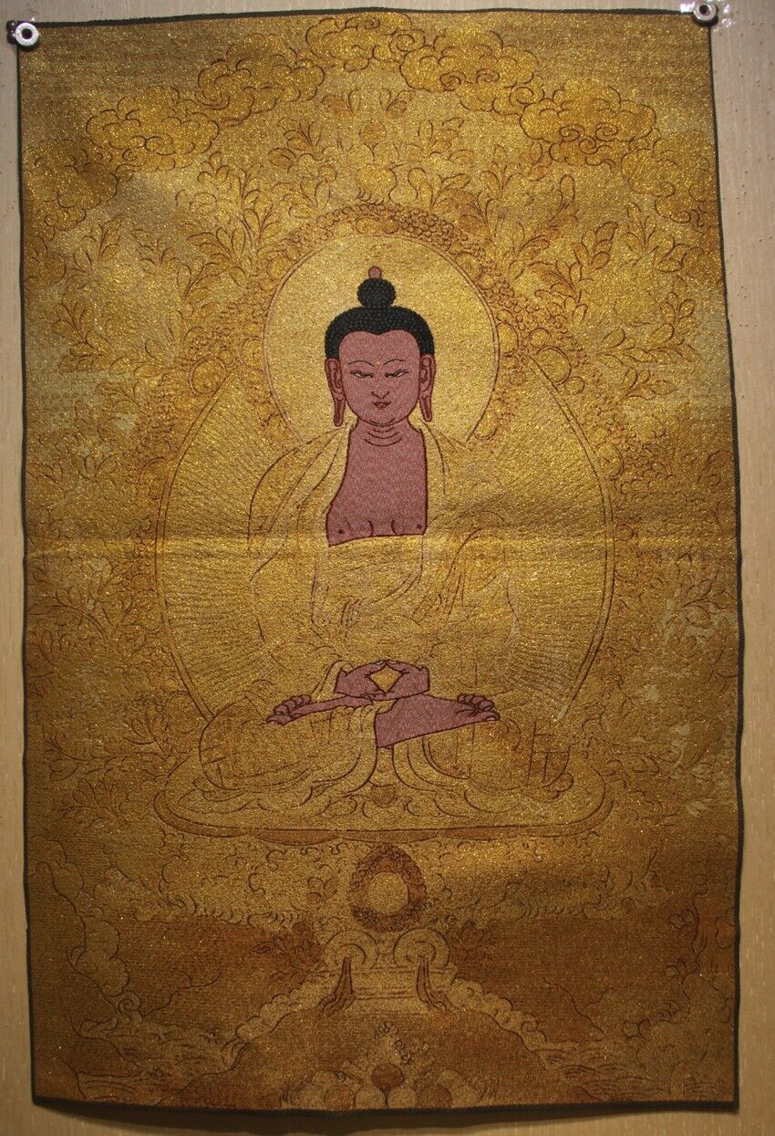 Nice Chinese Tibet Buddhist embroidery Brocade Thangka Tangka Sakyamuni Buddha