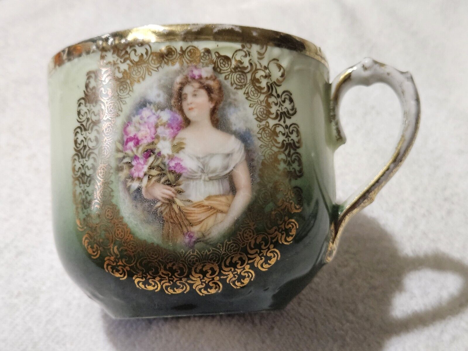 Vintage Bavaria Mustache Cup Mug Porcelain Victorian Lady Decorated Marked