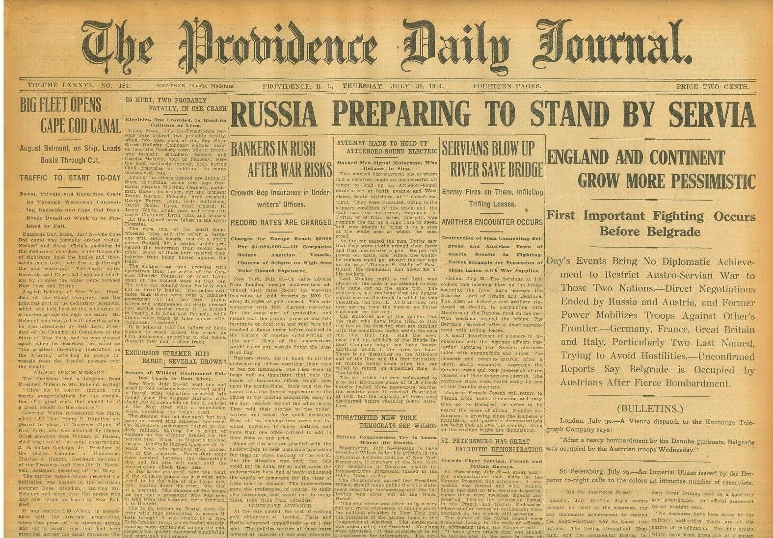 Russia to support Serbia Belgrade occupied Europe pessimistic July 30 1914 B37
