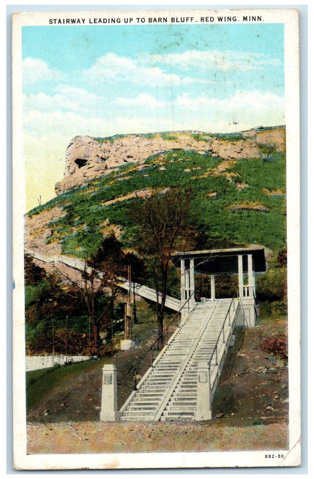 c1920's Stairway Leading Up To Barn Bluff Red Wing Minnesota MN Postcard