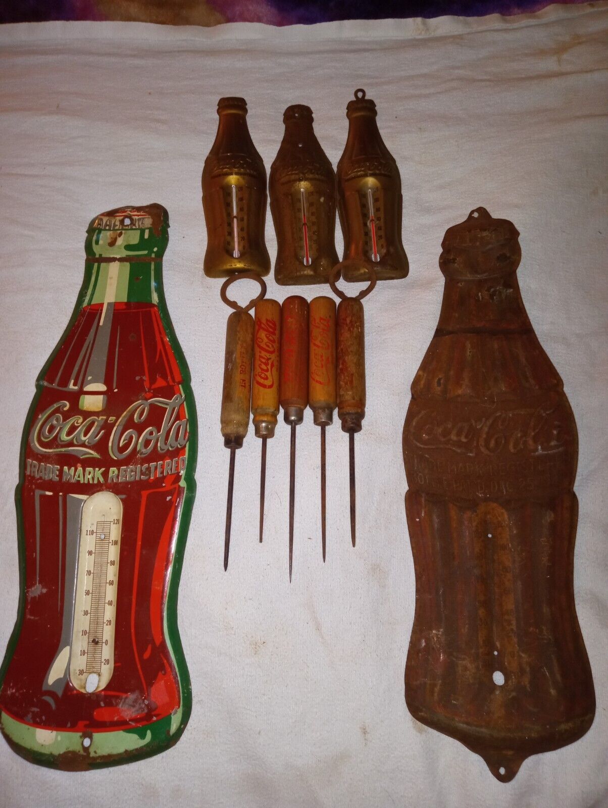Vintage Coca Cola Thermometers and ice picks lot