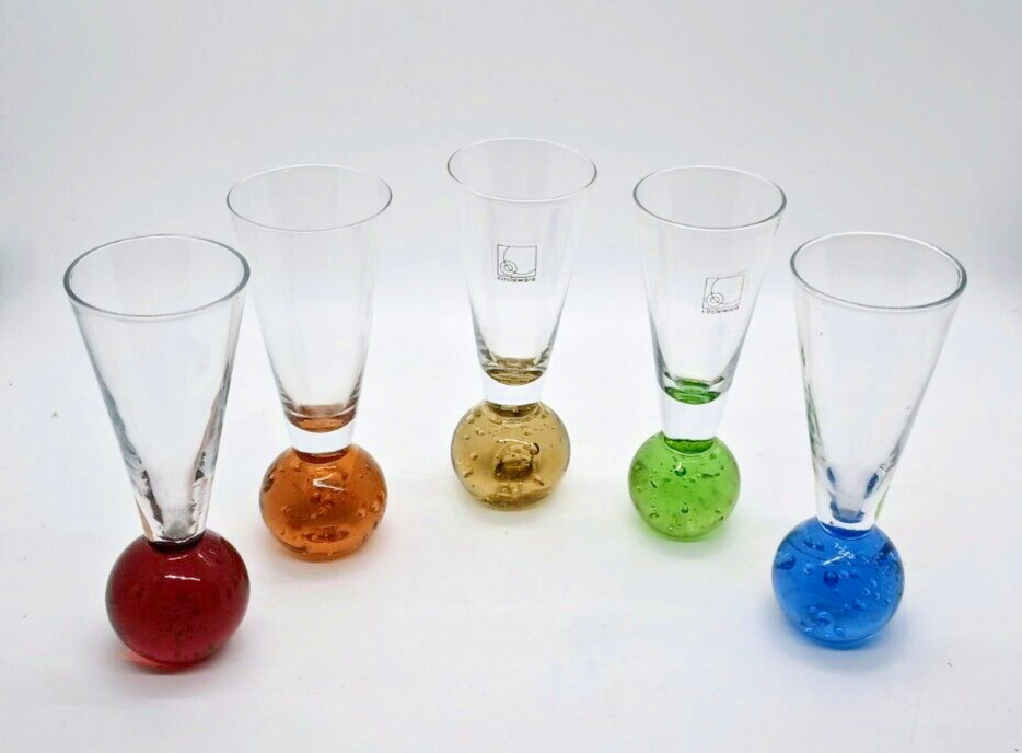 Circleware Fireball Vodka Shot Glasses Rainbow Set of 5 Bubble Bottom Cordials