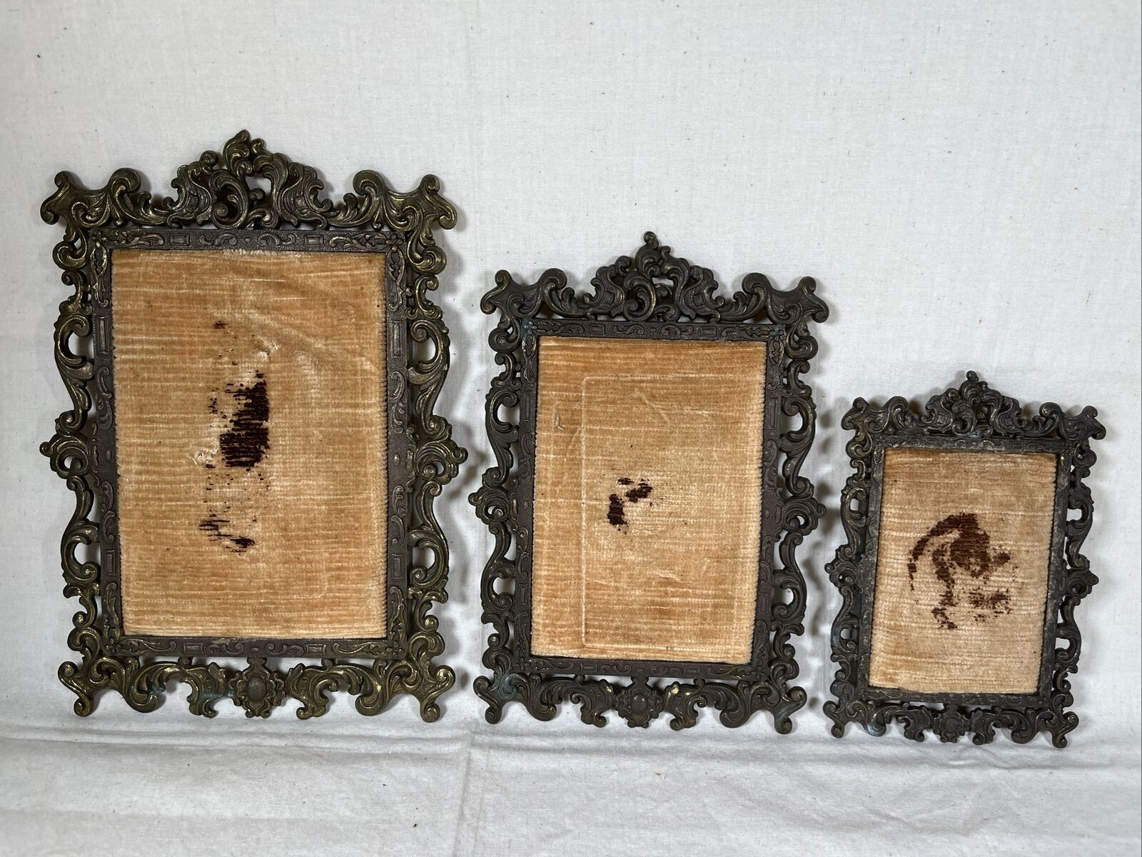 Vintage Depose Italy Ornate Brass Picture Frames 2.5”x3.5”, 3.5”x4.75”, 4”x5.75”