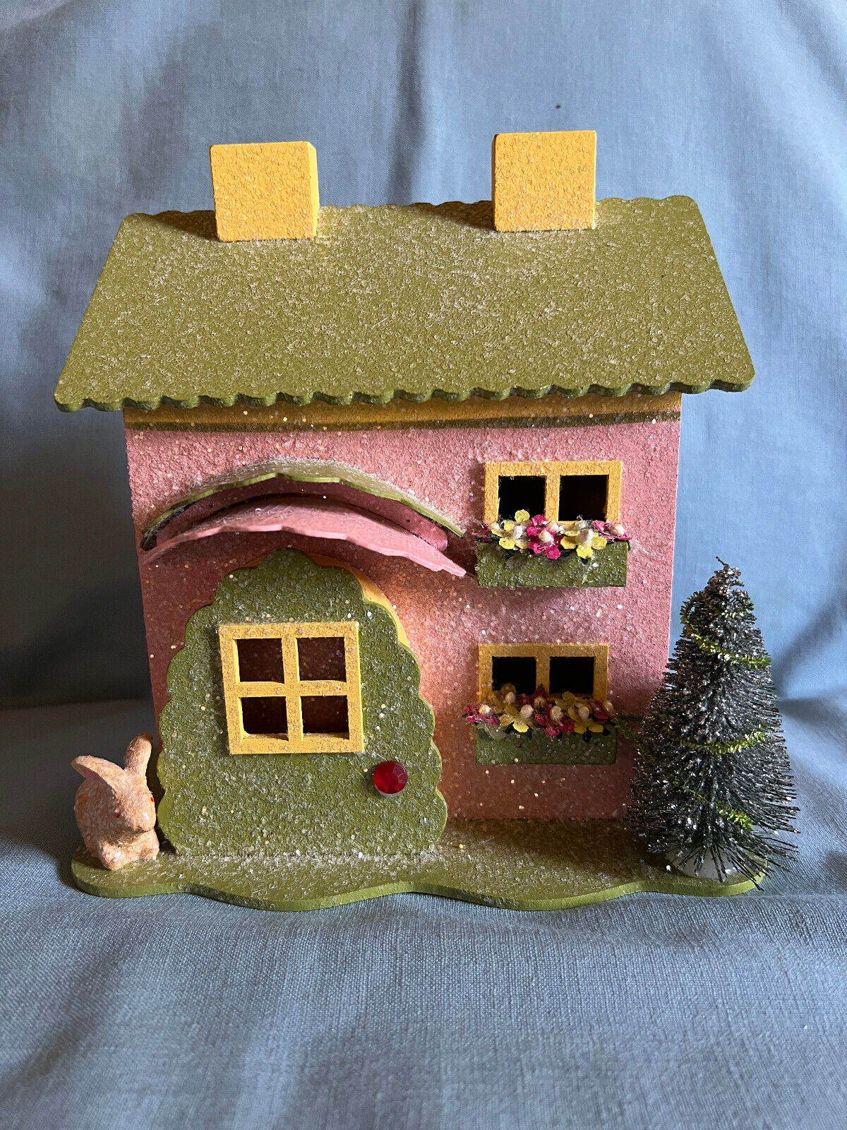 ESC Company Glittered Pink Bunny Cottage IOB