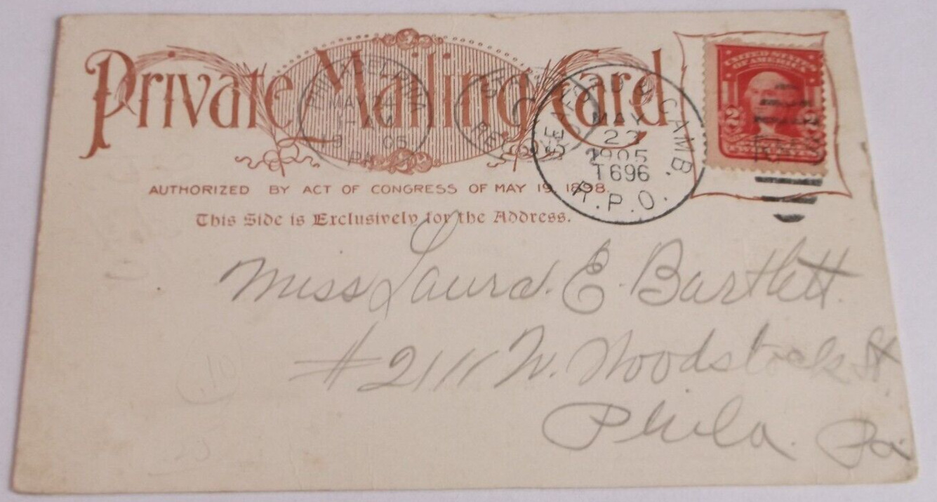 1905 PRR PENNSYLVANIA RAILROAD SEAFORD & CAMBRIDGE #14 RPO HANDLED POST CARD