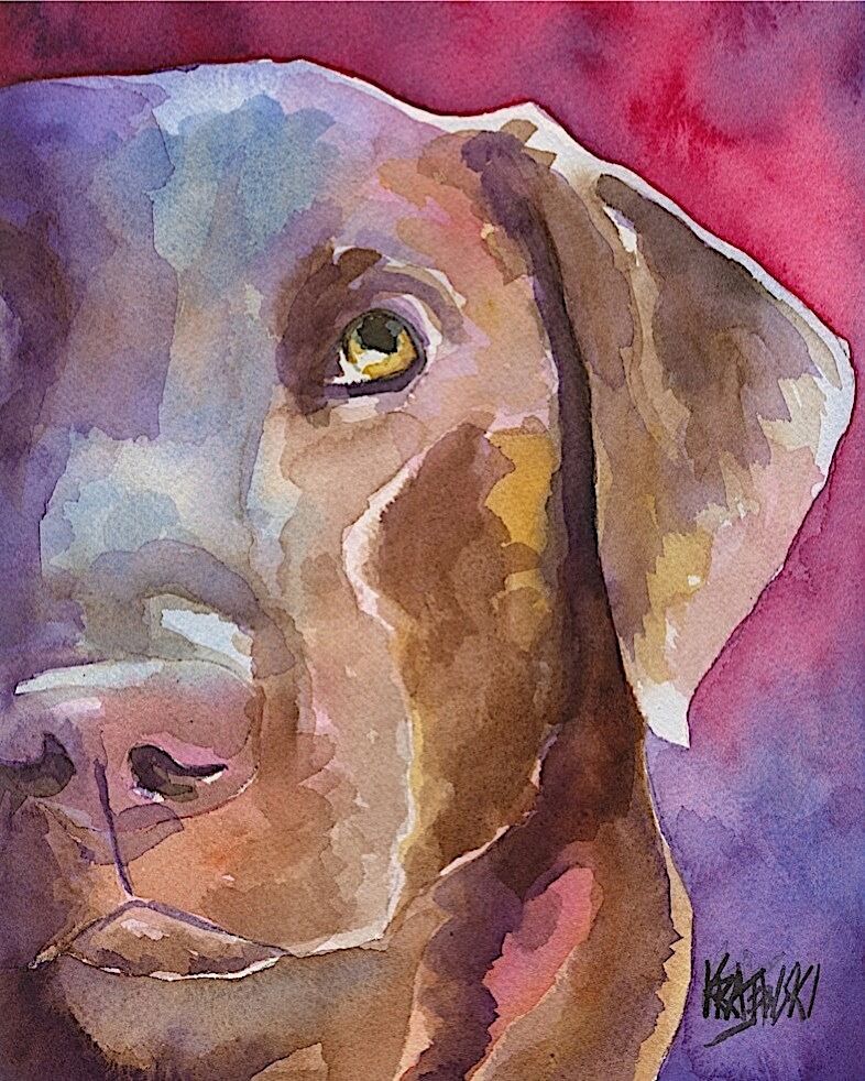 Labrador Retriever Art Print from Painting | Chocolate Lab Gifts, Memorial 8x10