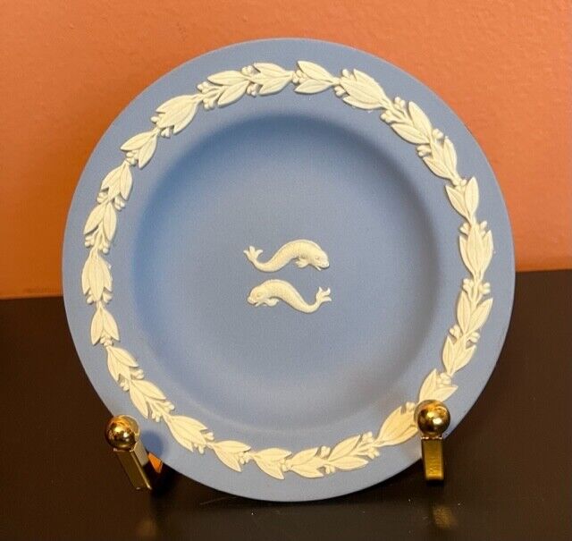 WEDGWOOD Blue Jasperware with White Dolphins Plate - JUST REDUCED