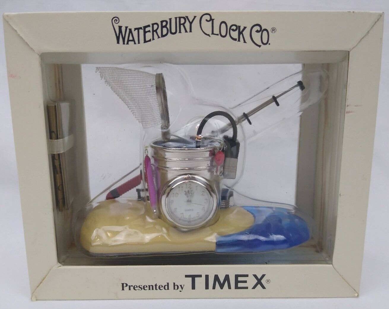Timex Waterbury Clock Co. Fishing Pole Bucket Beach Clock Vintage New