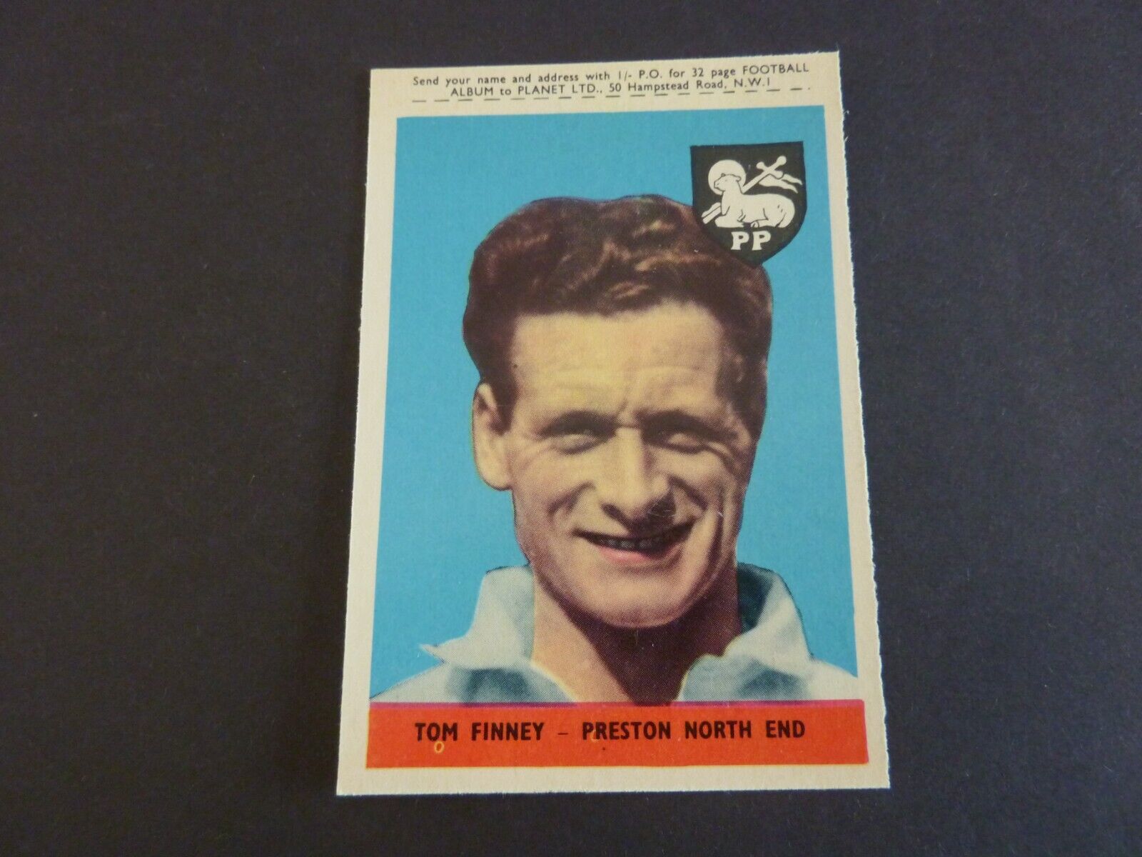 Tom Finney A&BC Football Card from 1958 - With Planet - Very Good Condition