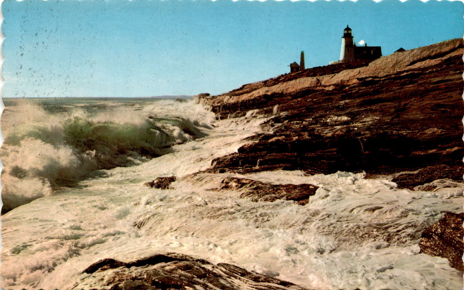 Maine coast, Pemaquid Point, high granite cliffs, historic lighthouse, Postcard
