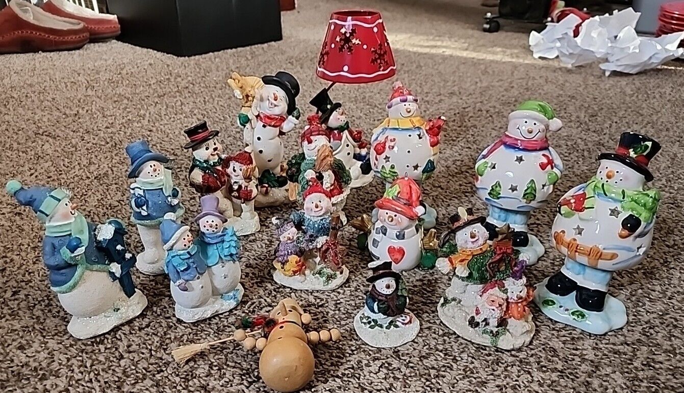 Lot of 15 Resins, Wood & Ceramic  Snowmen Whimsical 2.5\