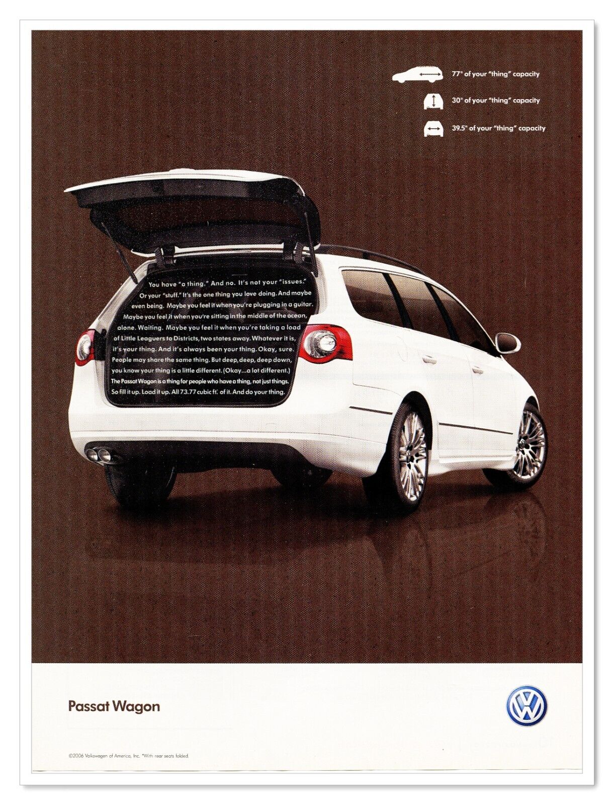 Volkswagen Passat Wagon People Who Have a Thing 2007 Full-Page Print Magazine Ad