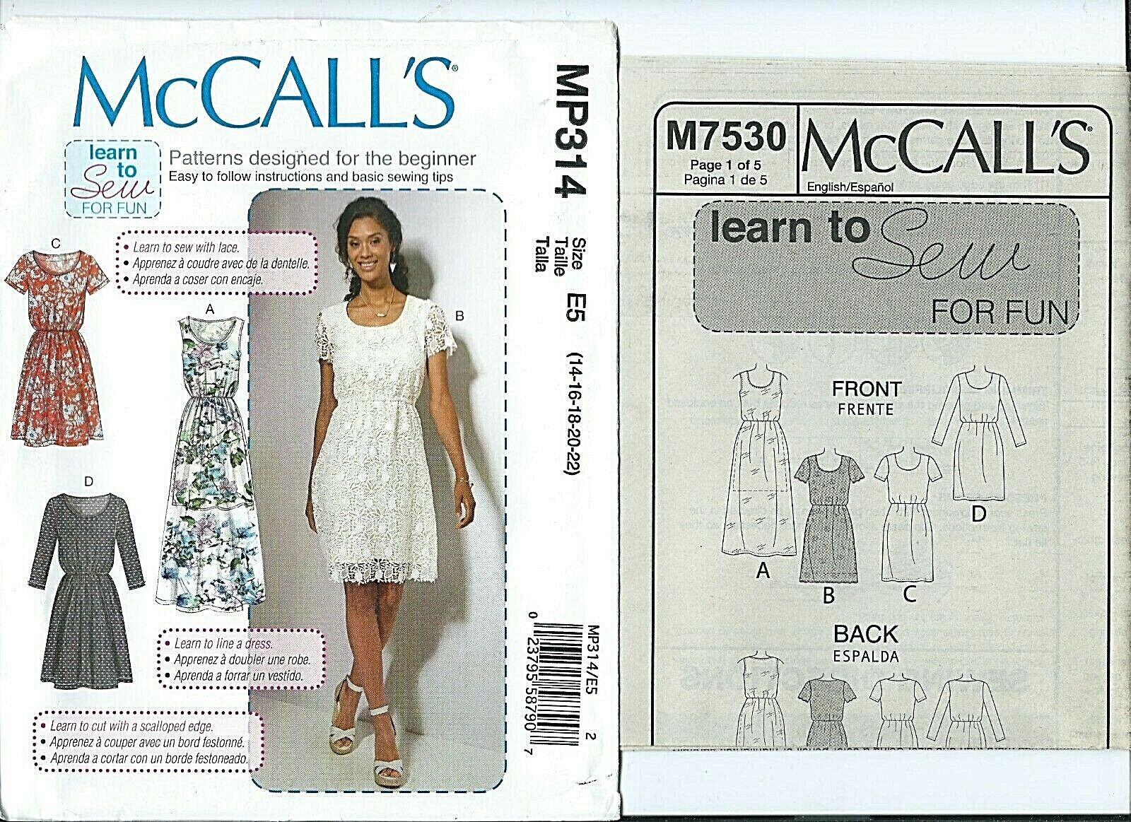 M 7530 sewing pattern Chic DRESS Sleeve, Length variations sew sizes 14~22 UNCUT