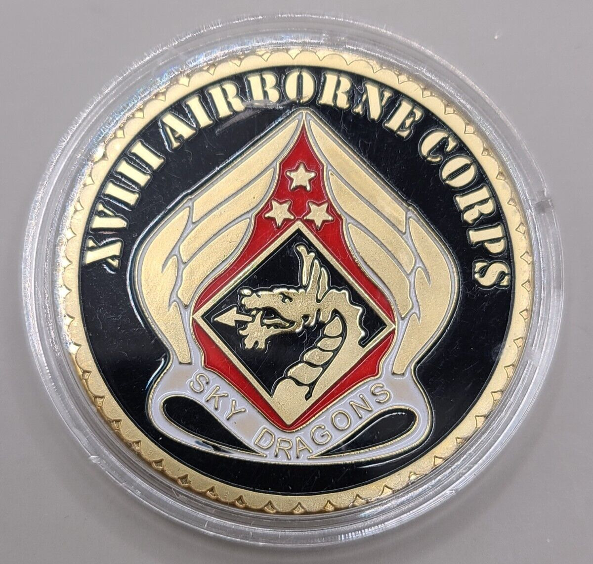 CHALLENGE COIN XVIII 18TH AIRBORNE CORPS SKY DRAGONS DEPARTMENT OF THE ARMY