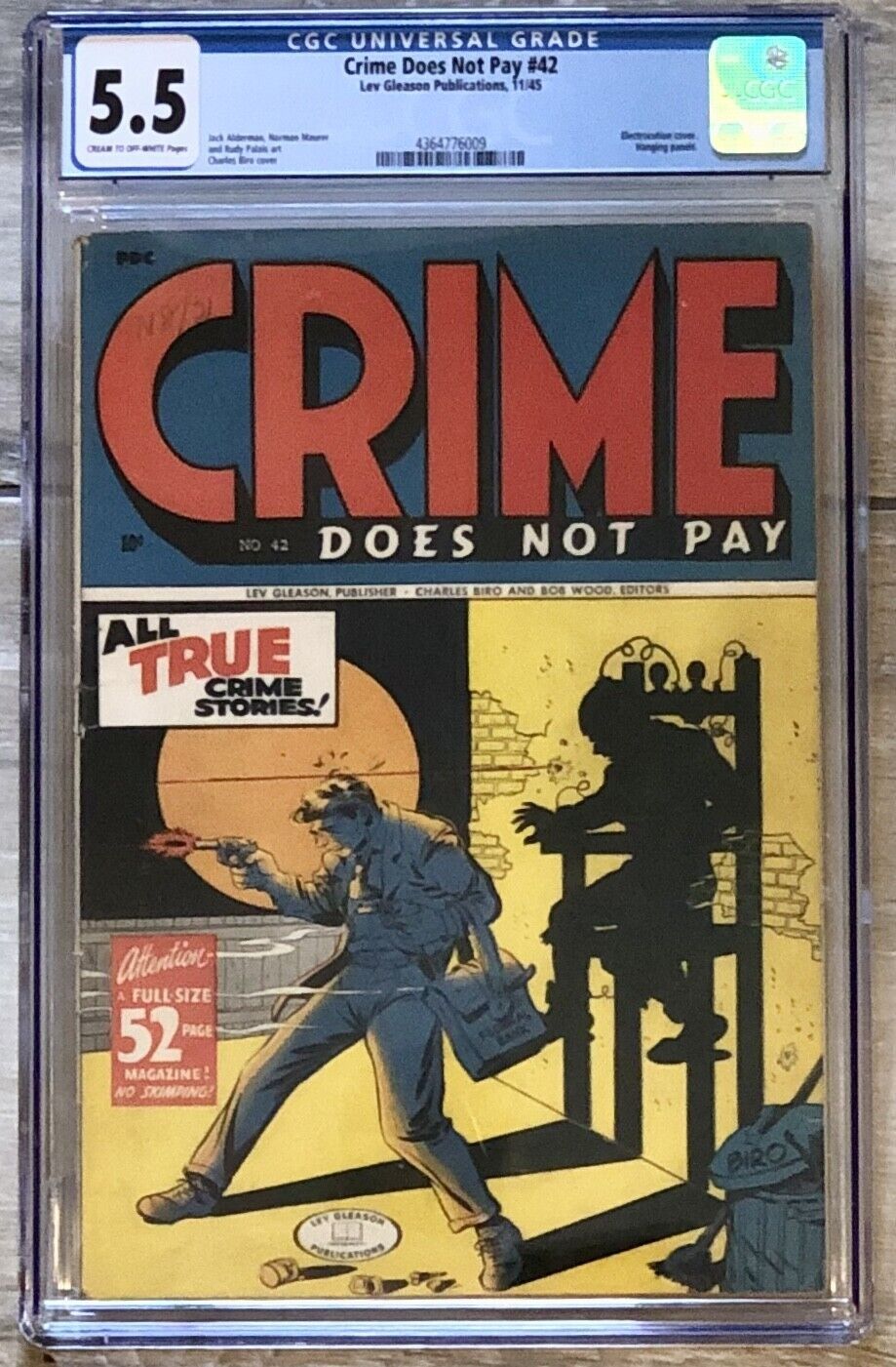 Crime Does Not Pay #42 CGC 5.5 (1945 Gleason) Pre-Code Crime Electric Chair Brio