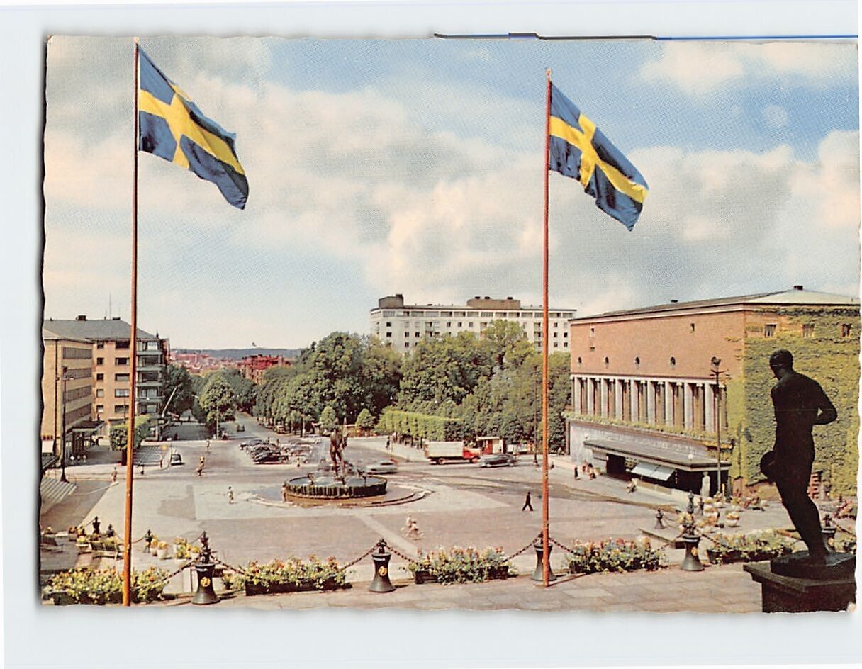 Postcard Götaplatsen med Stadsteatern och Hotell Park Avenue Gothenburg Sweden