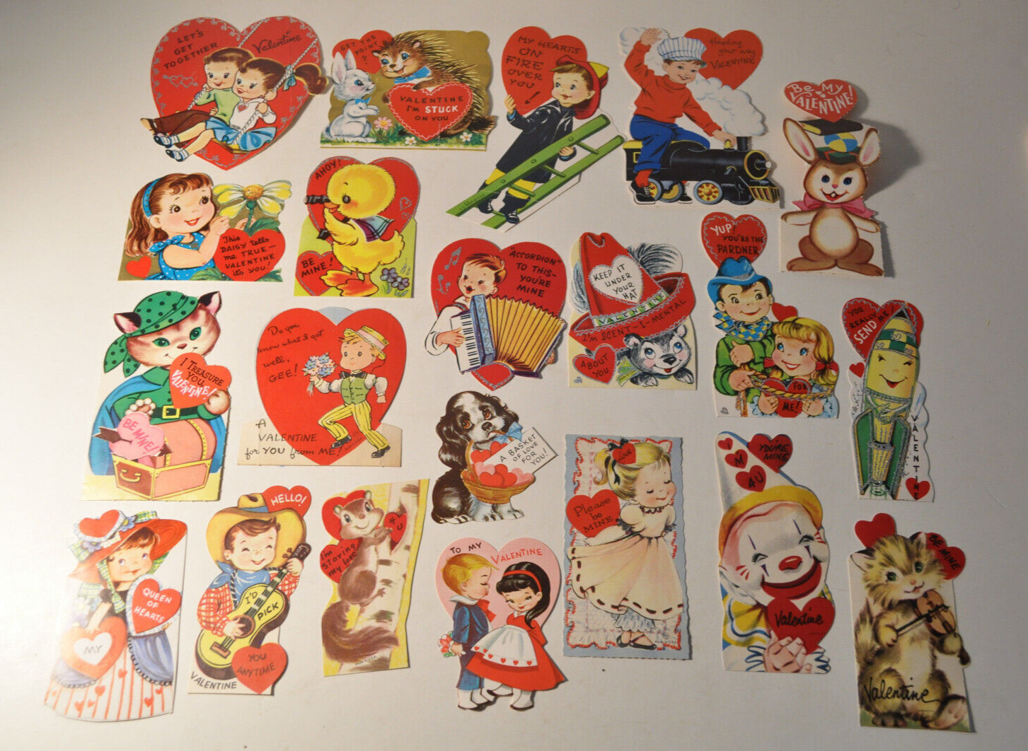 Lot of 21 Used Vintage School Kids Valentines Day Cards 1950s 1960s Childrens