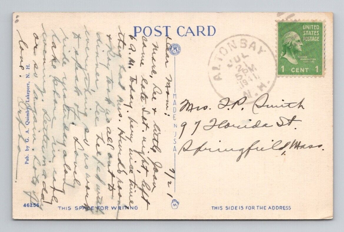 DPO Cancel Alton Bay NH New Hampshire 1941 Postcard 5$D