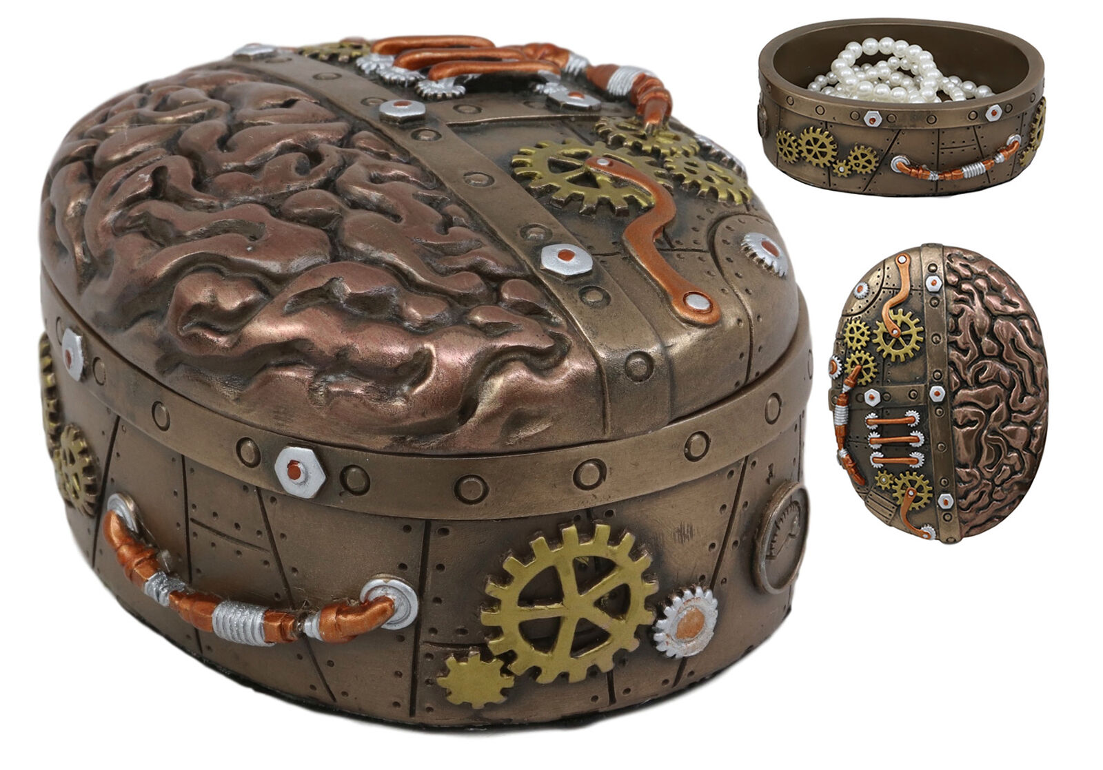 Vintage Design Steampunk Brain Robotic Control Center Jewelry Box Figurine Decor