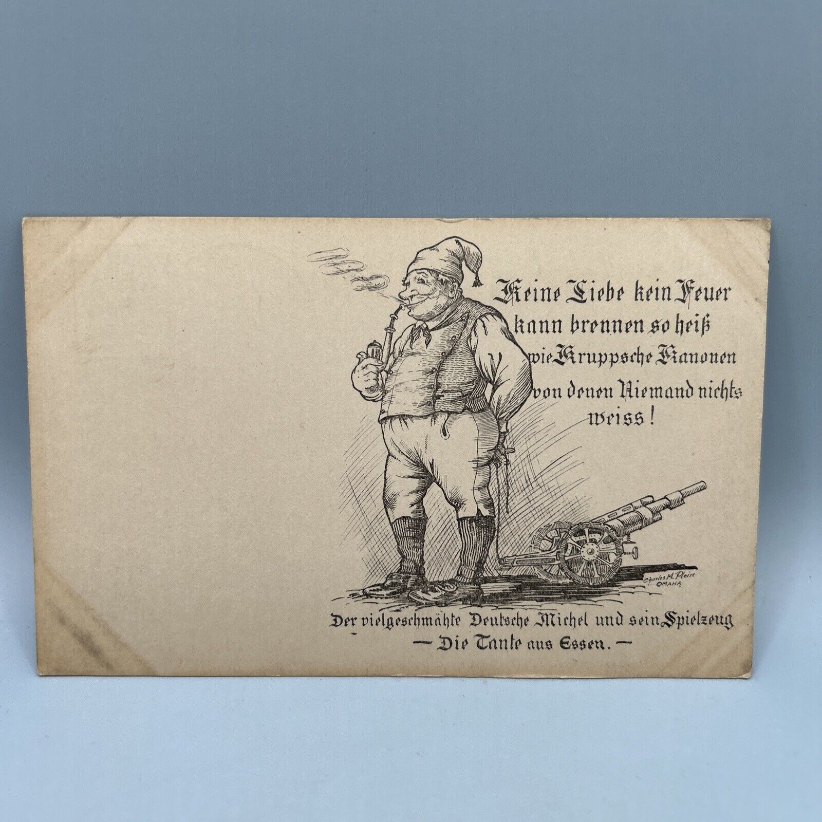 Antique German Postcard Man With Cannon 1915