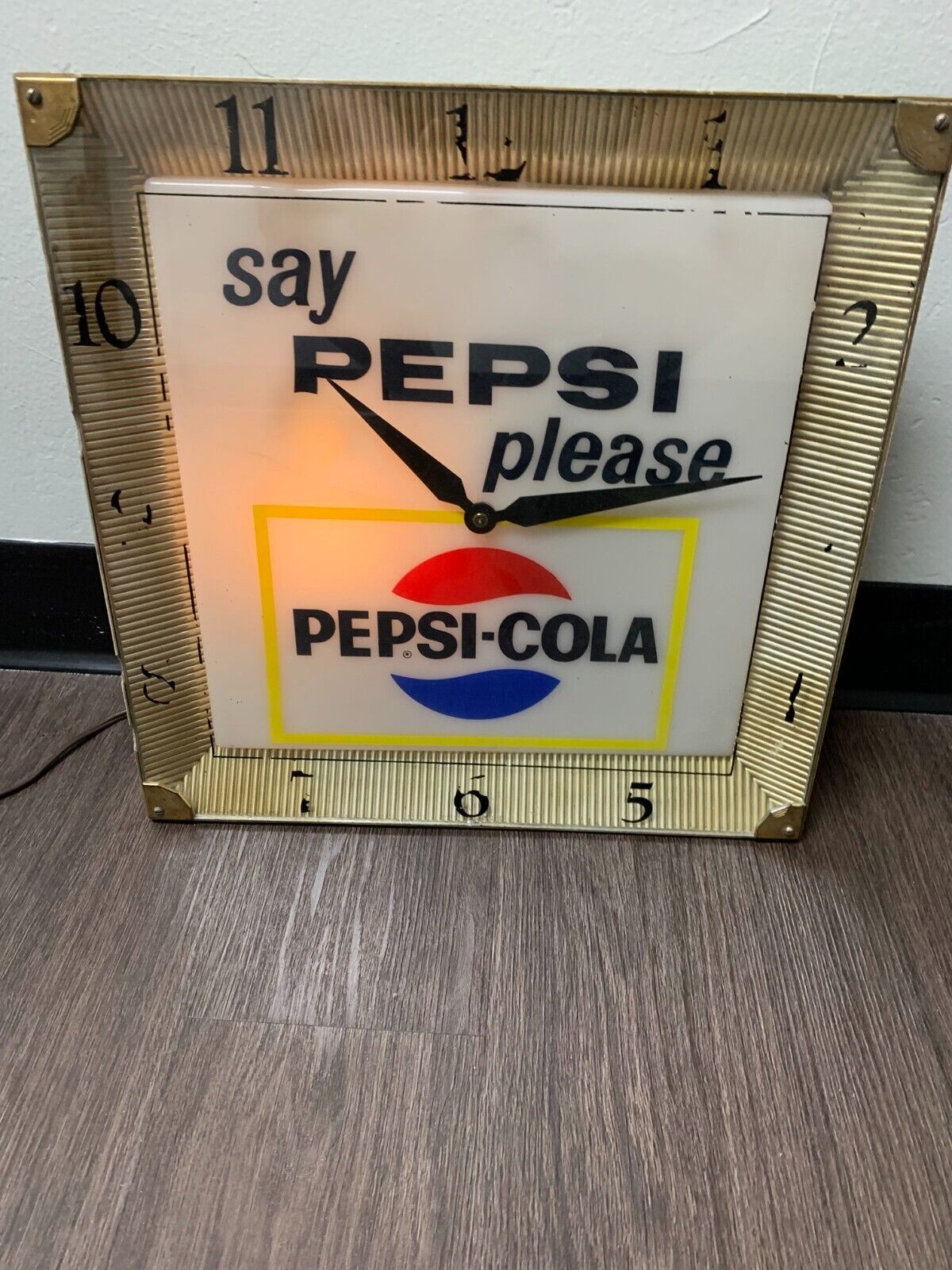 1960\'s Vintage Square Say Pepsi Please Cola Light Up Advertising Clock