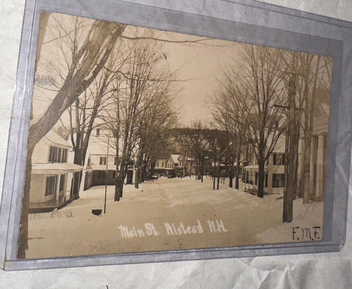 1907 Main Street Alstead NH New Hampshire RPPC Real Photo Postcard Winter Snow