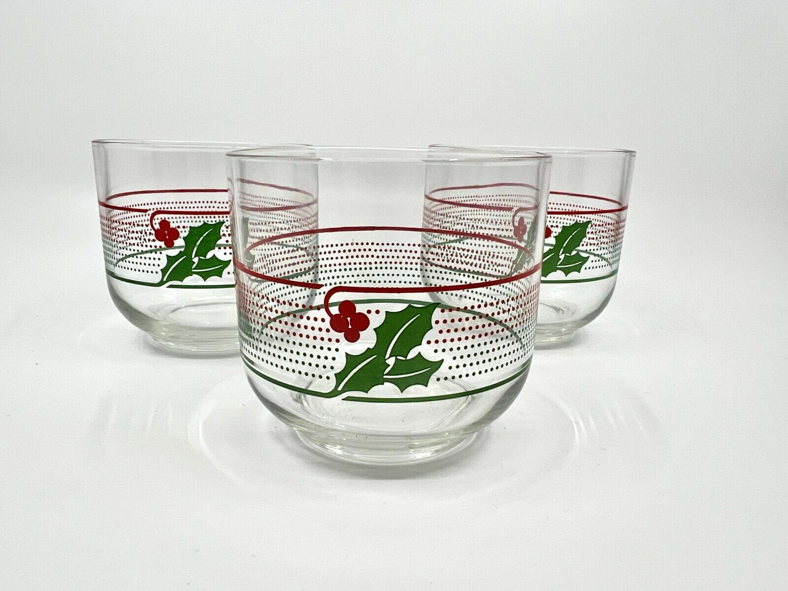 Libbey Vintage Retro Christmas Hollyberry Clear Lowball Glasses - SUPER COOL