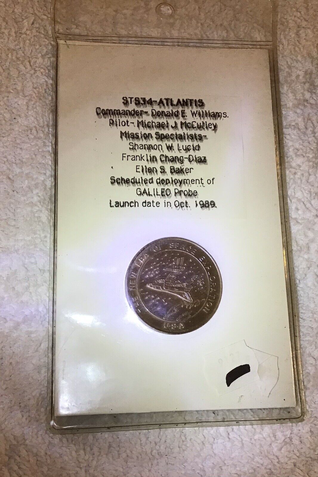 NASA STS-34 Atlantis Shuttle Crew Emblem Solid Bronze Coin